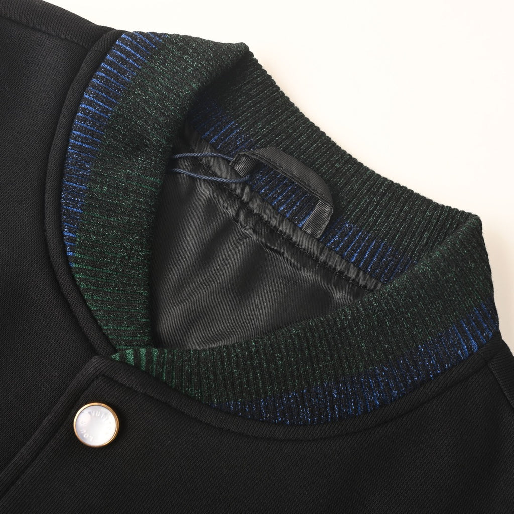 Black White Leather-Panel Varsity Jacket product detail view 4