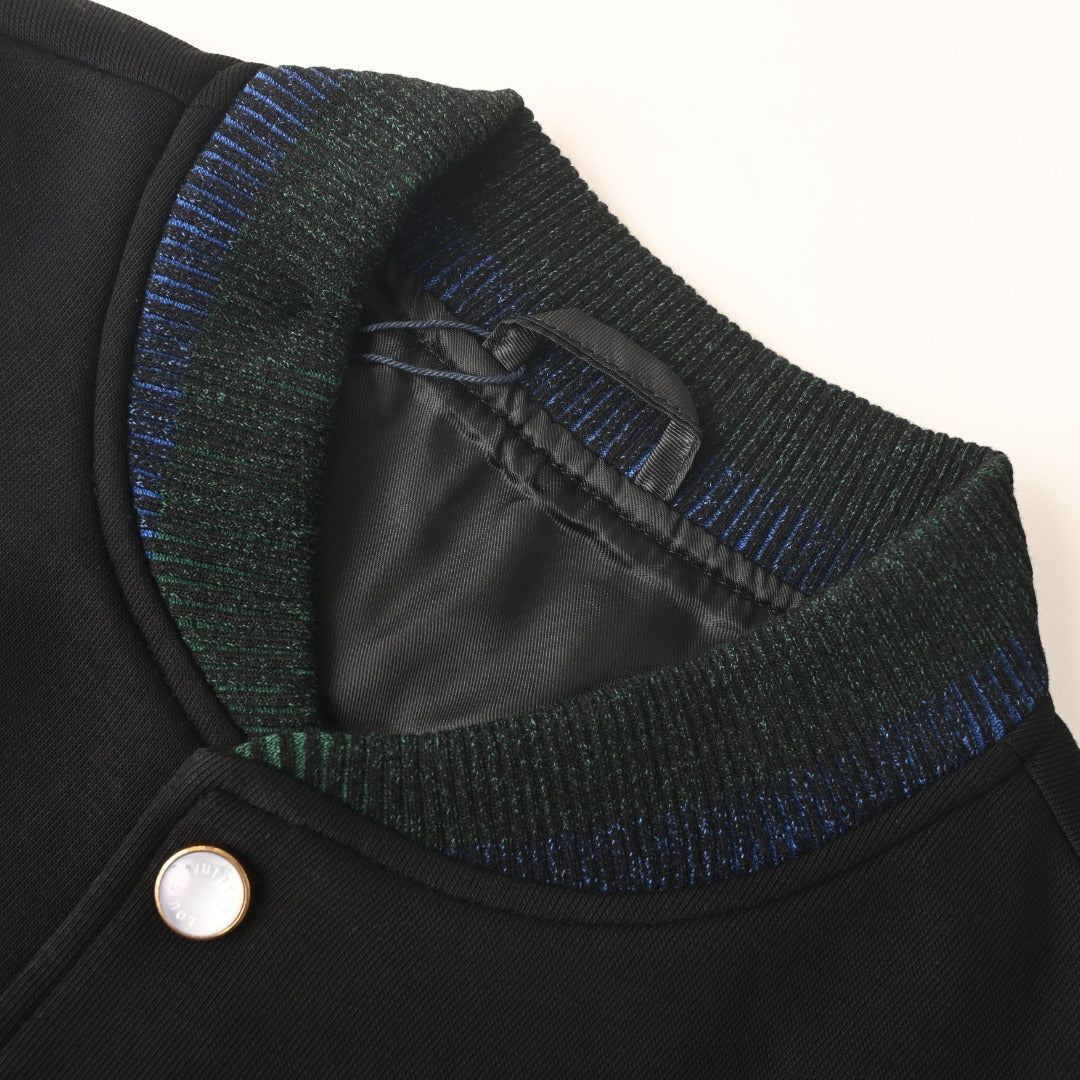 Black White Leather-Panel Varsity Jacket product detail view 4