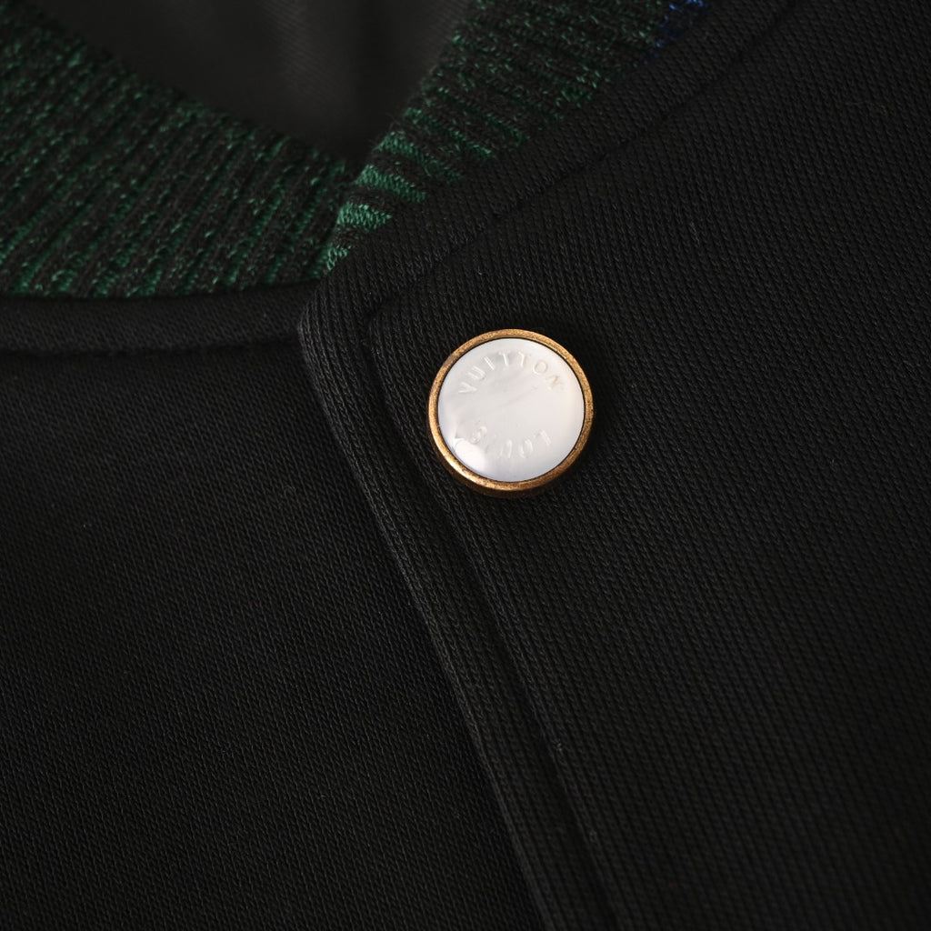 Black White Leather-Panel Varsity Jacket product detail view 6