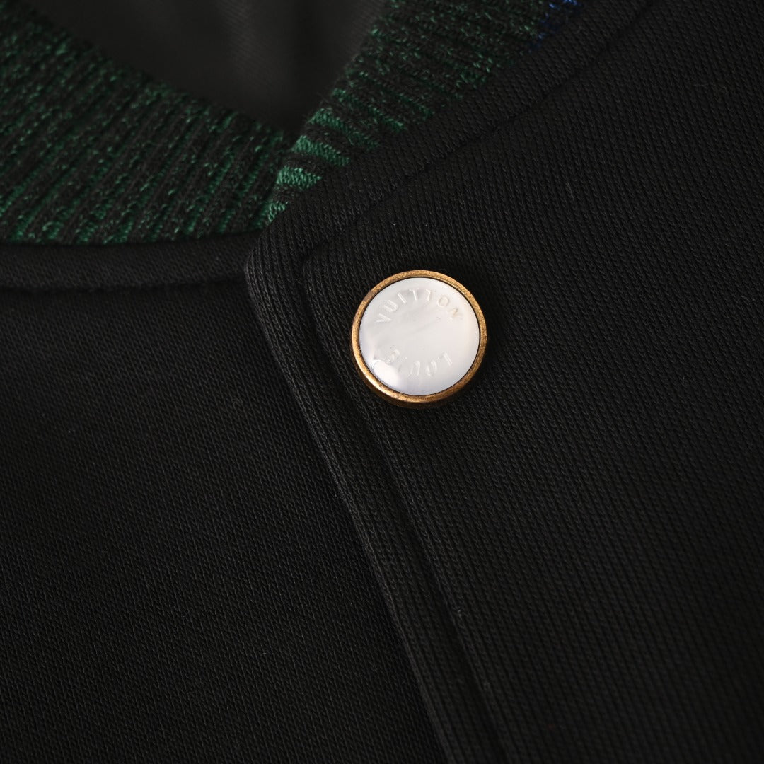 Black White Leather-Panel Varsity Jacket product detail view 6