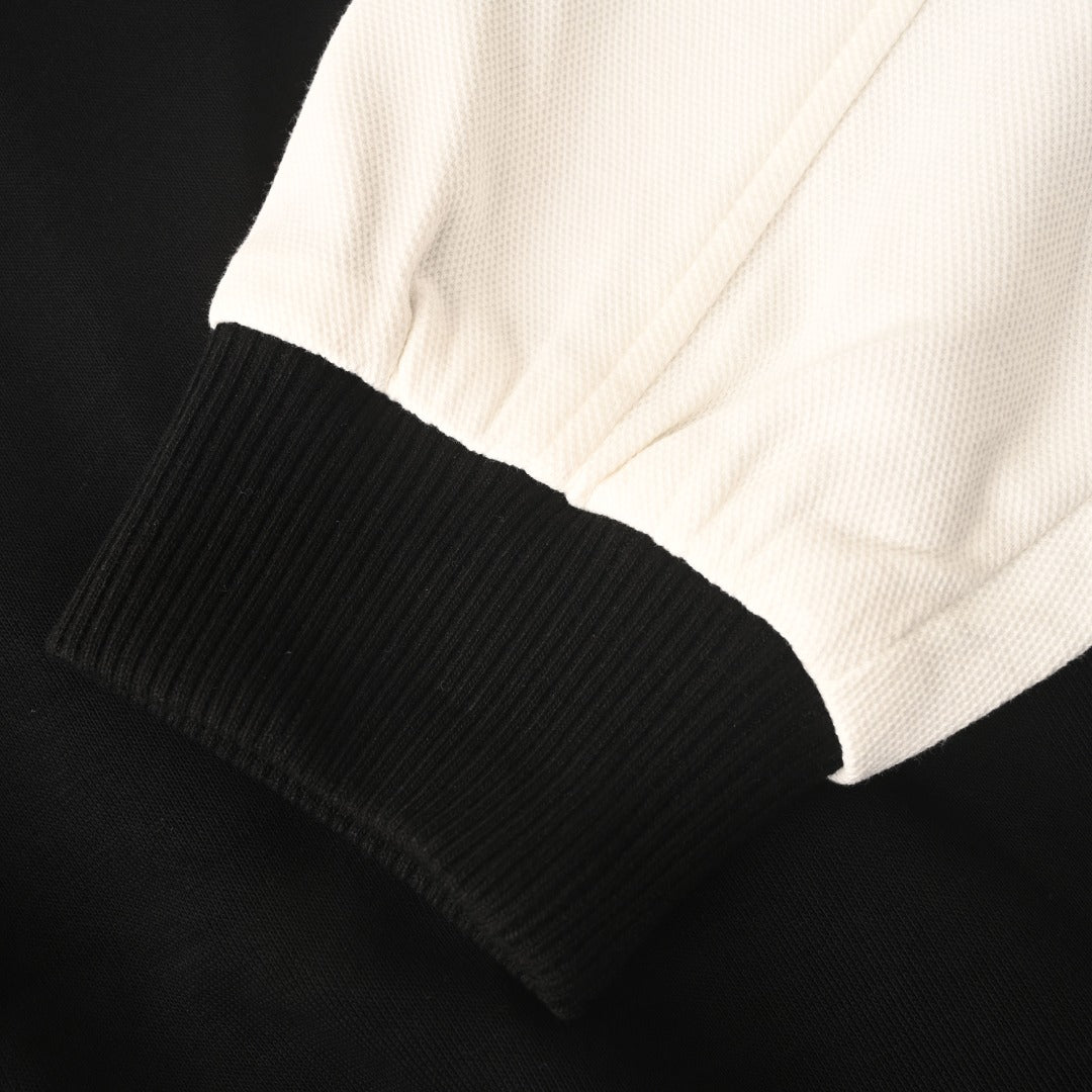 Black White Leather-Panel Varsity Jacket product detail view 7