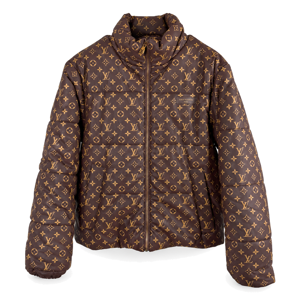 Monogram Leather Padded Jacket front product view on white background
