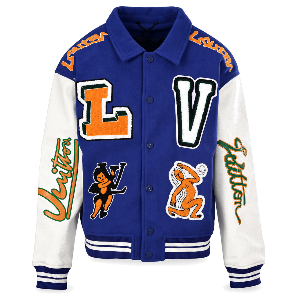 Towel-Embroidered Frog Varsity Jacket front product view on white background