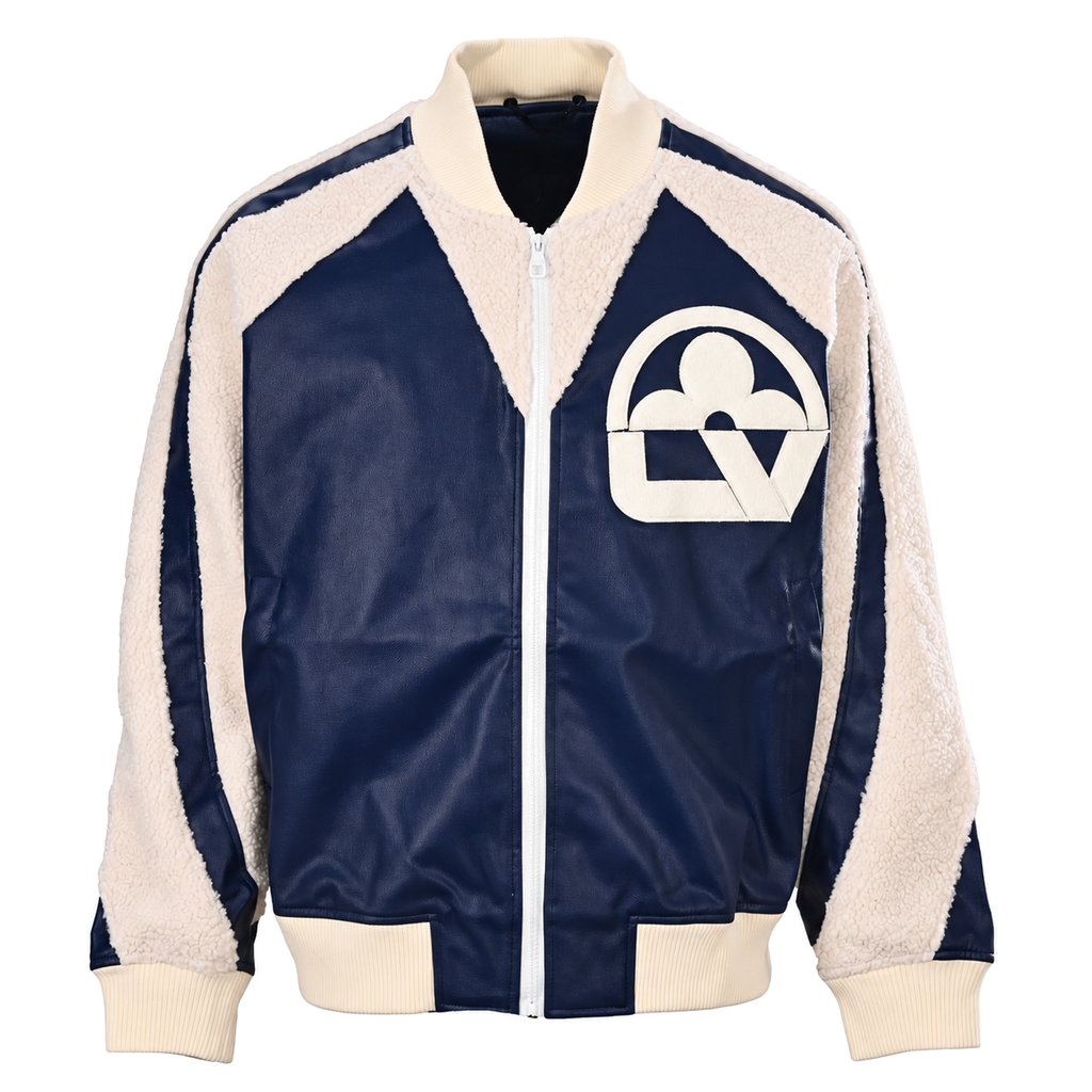 Sherpa-Panel Varsity Jacket front product view on white background