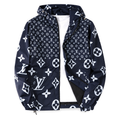 Navy White Monogram Hooded Windbreaker front product view on white background