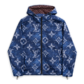 Blue Monogram Hooded Windbreaker front product view on white background