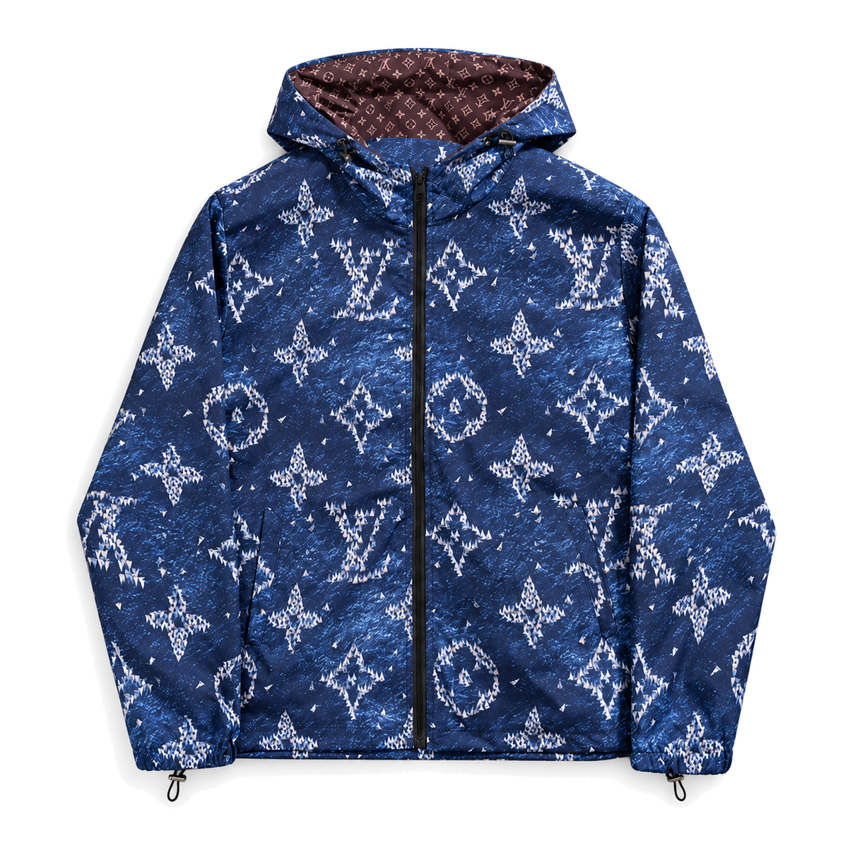 Blue Monogram Hooded Windbreaker front product view on white background