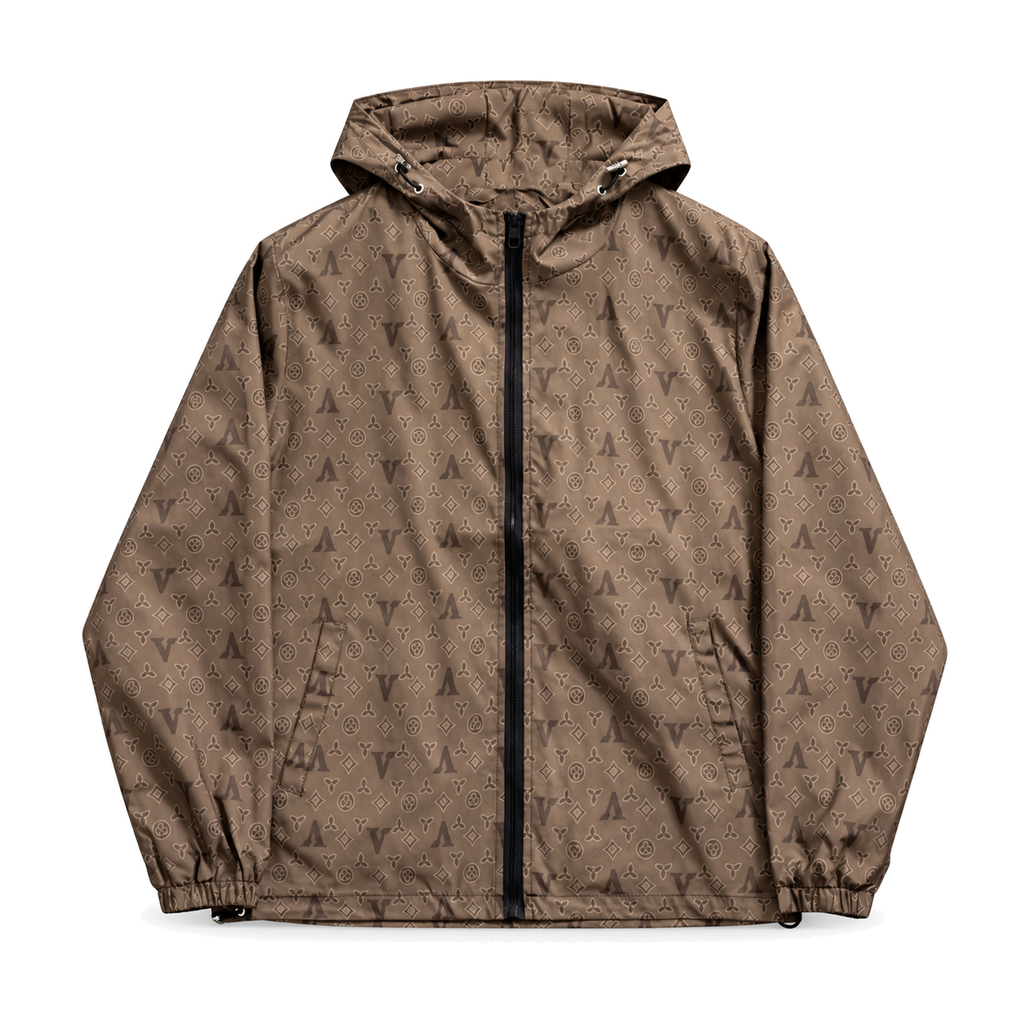 Brown Tonal Monogram Hooded Windbreaker front product view on white background