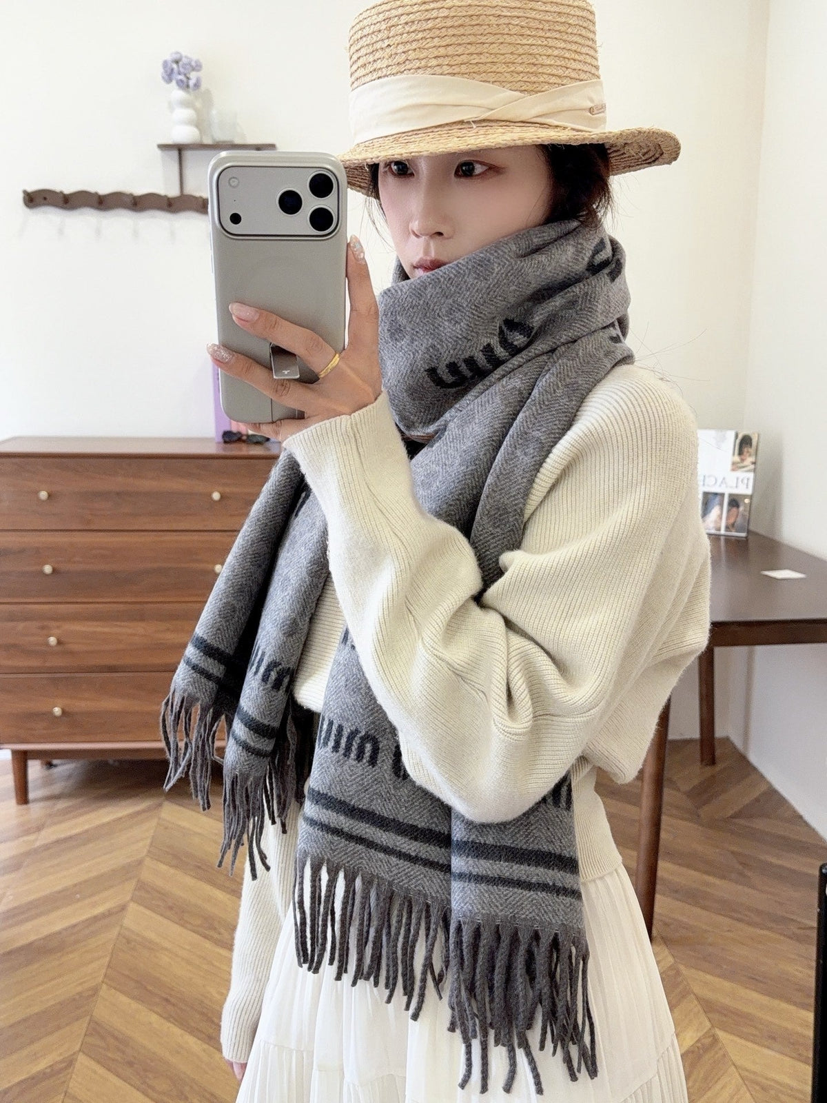 Miu Miu Style All-Over Logo Fringe Scarf product detail 5