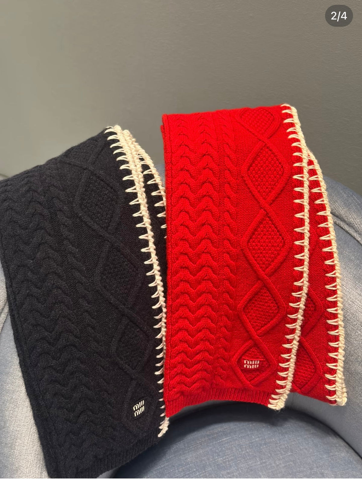 Miu Miu Style Cable-Knit Contrast Stitch Scarf product detail 6