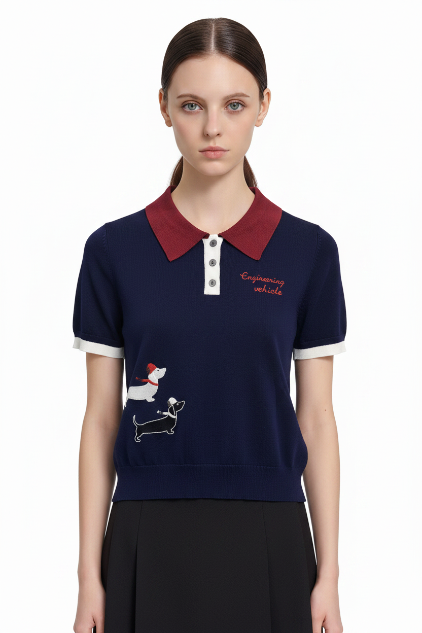 New Puppy-Embroidered Knitted T-Shirt - Image 7