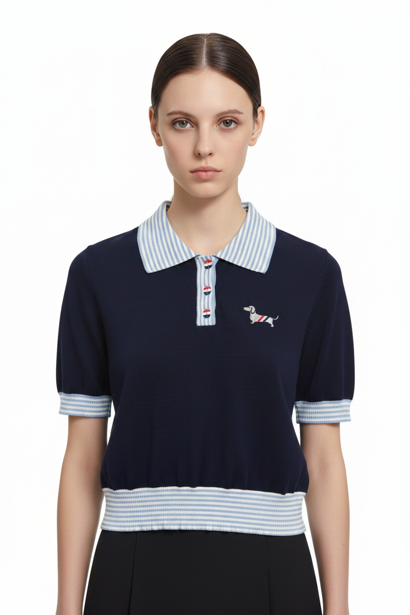 New Puppy-Embroidered Knitted T-Shirt - Image 7