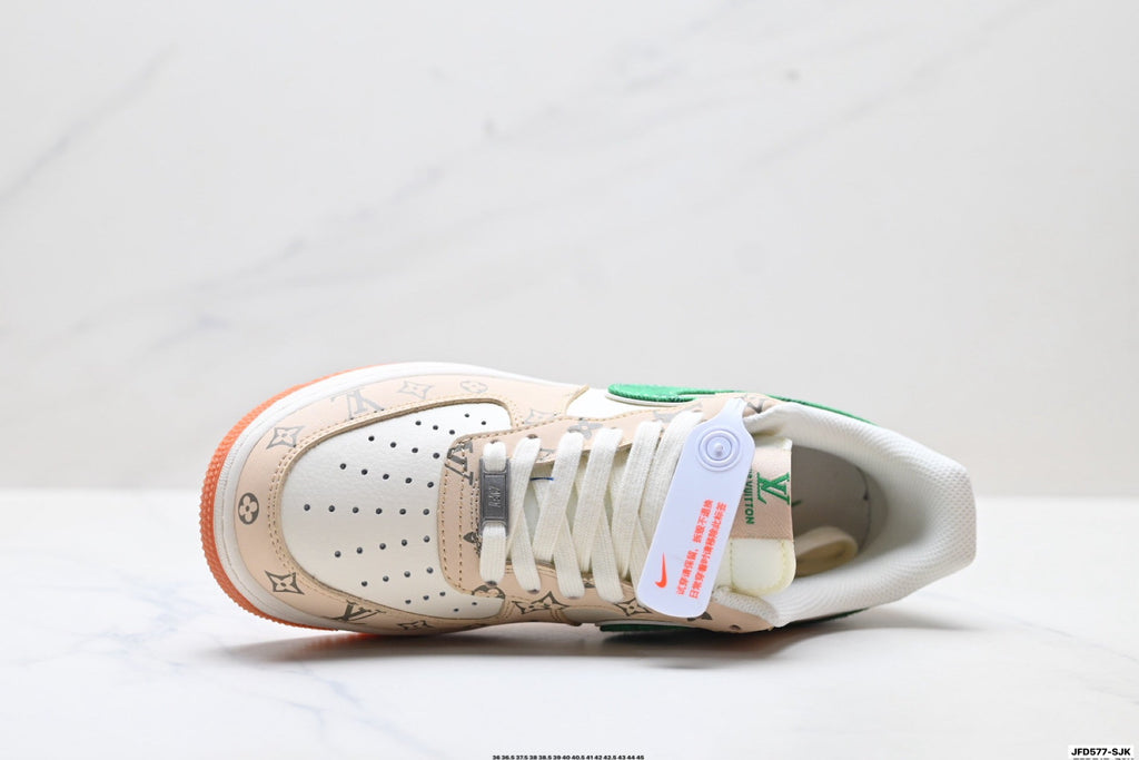 Nike Air Force 1 Low Beige Green Monogram Print Unisex Sneakers Style 12 detail view 3