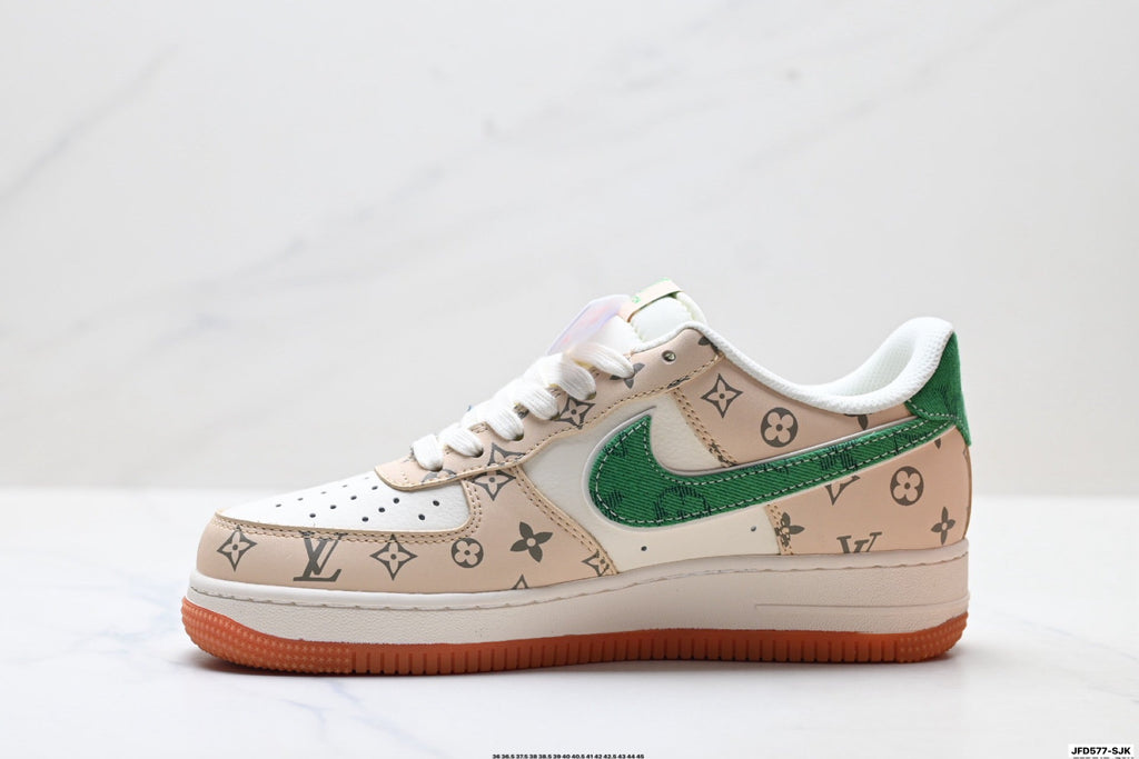 Nike Air Force 1 Low Beige Green Monogram Print Unisex Sneakers Style 12 detail view 4