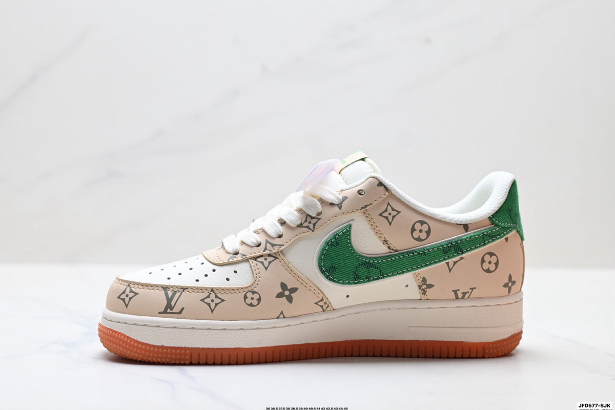 Nike Air Force 1 Low Beige Green Monogram Print Unisex Sneakers Style 12 detail view 4