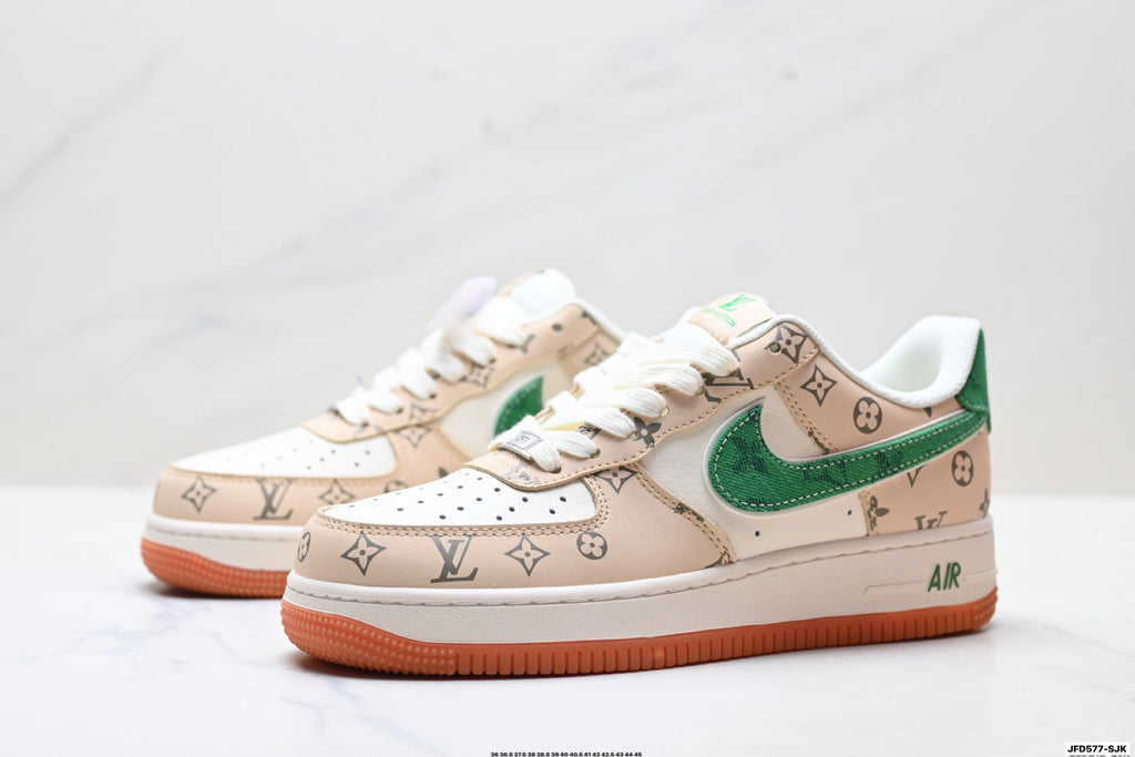 Nike Air Force 1 Low Beige Green Monogram Print Unisex Sneakers Style 12 detail view 5