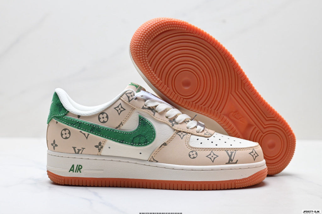 Nike Air Force 1 Low Beige Green Monogram Print Unisex Sneakers Style 12 detail view 6
