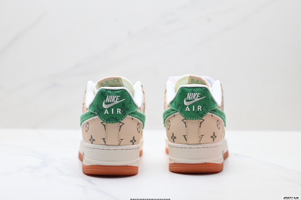 Nike Air Force 1 Low Beige Green Monogram Print Unisex Sneakers Style 12 detail view 7