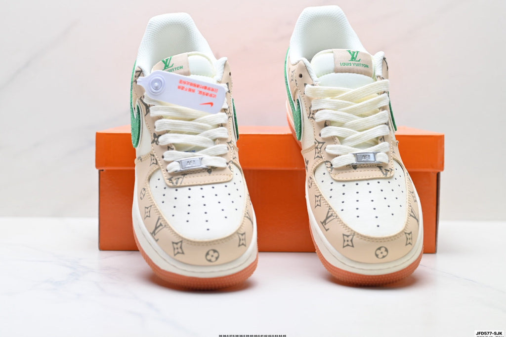 Nike Air Force 1 Low Beige Green Monogram Print Unisex Sneakers Style 12 detail view 8