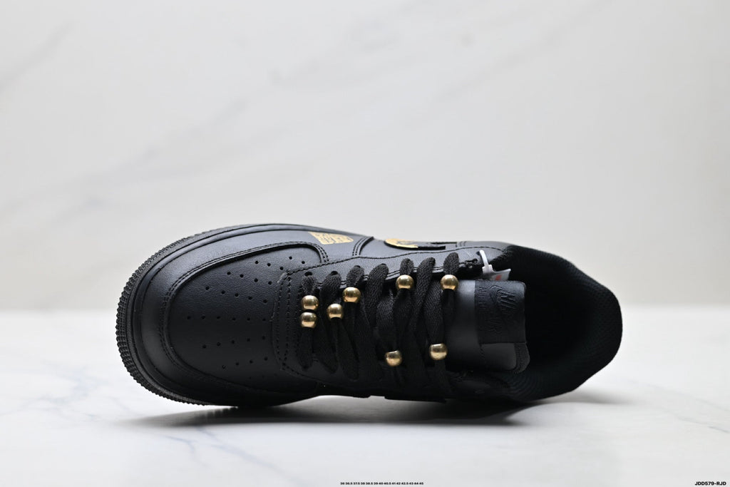 Nike Air Force 1 Low Black Gold Graphic Unisex Sneakers Style 14 detail view 3
