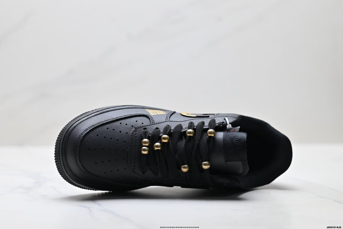 Nike Air Force 1 Low Black Gold Graphic Unisex Sneakers Style 14 detail view 3