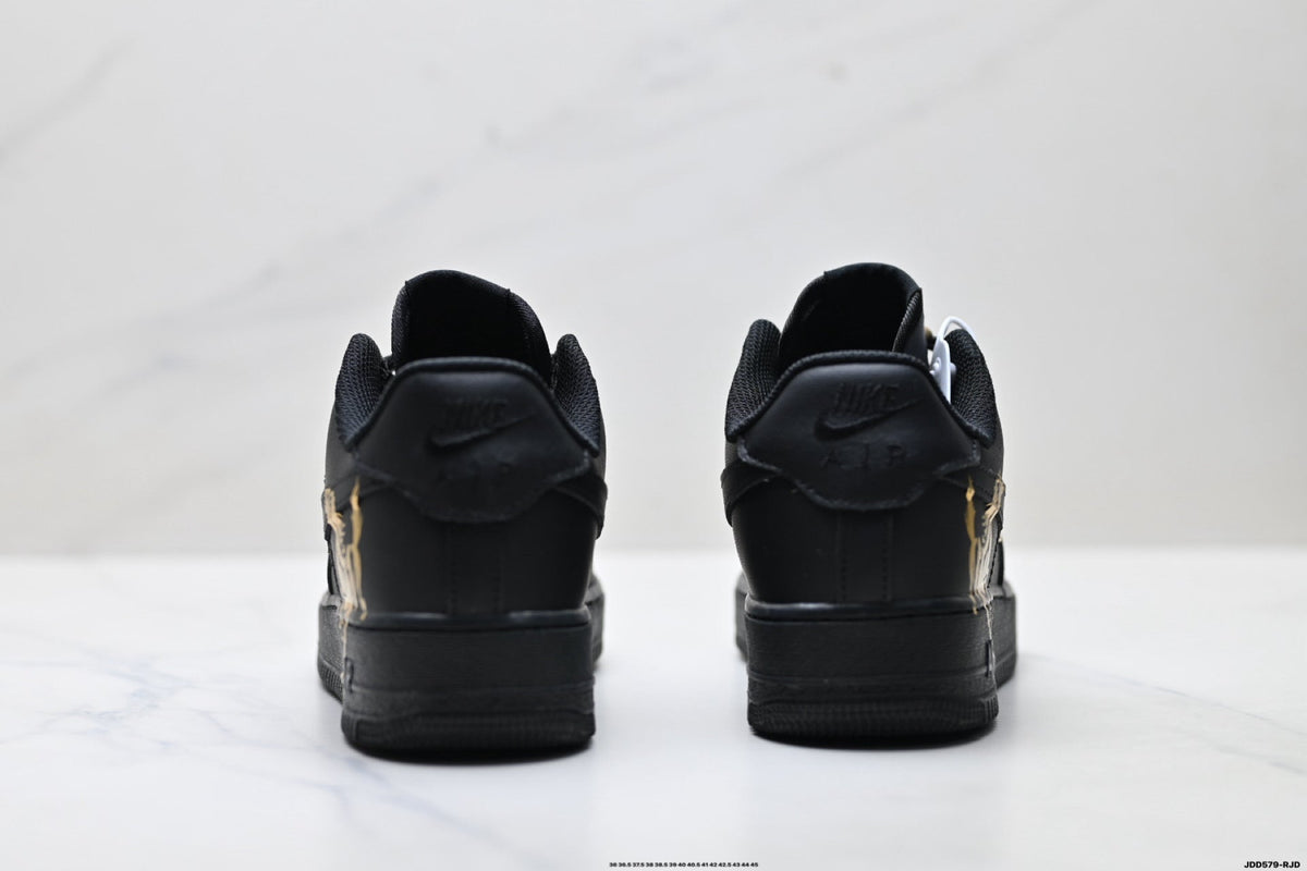 Nike Air Force 1 Low Black Gold Graphic Unisex Sneakers Style 14 detail view 7