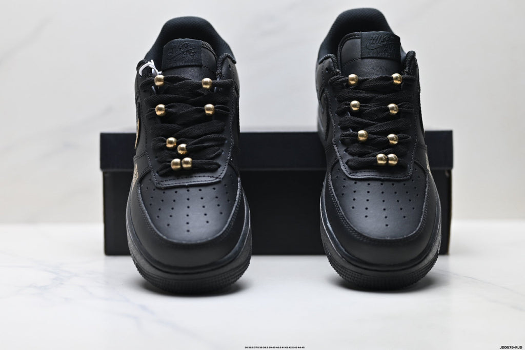 Nike Air Force 1 Low Black Gold Graphic Unisex Sneakers Style 14 detail view 8