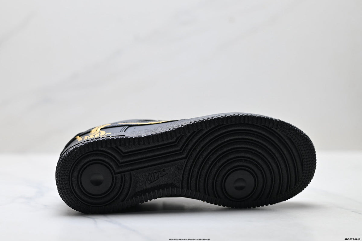 Nike Air Force 1 Low Black Gold Graphic Unisex Sneakers Style 14 detail view 9