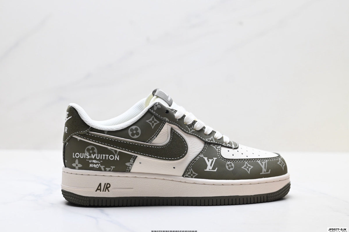 Nike Air Force 1 Low Black Gray Monogram Print Unisex Sneakers Style 11 detail view 2