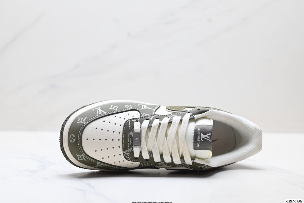 Nike Air Force 1 Low Black Gray Monogram Print Unisex Sneakers Style 11 detail view 3