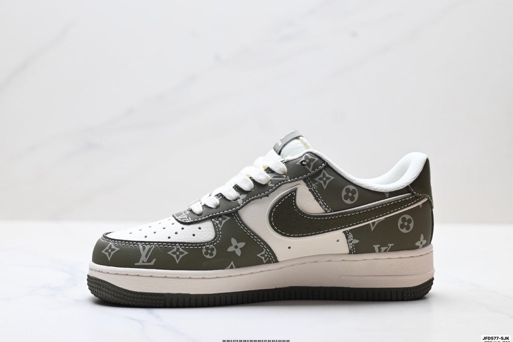 Nike Air Force 1 Low Black Gray Monogram Print Unisex Sneakers Style 11 detail view 4