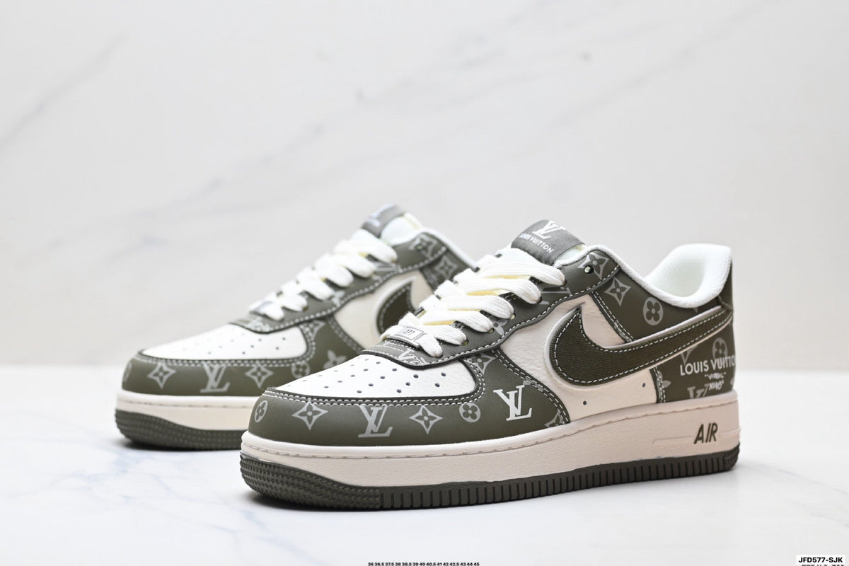Nike Air Force 1 Low Black Gray Monogram Print Unisex Sneakers Style 11 detail view 5