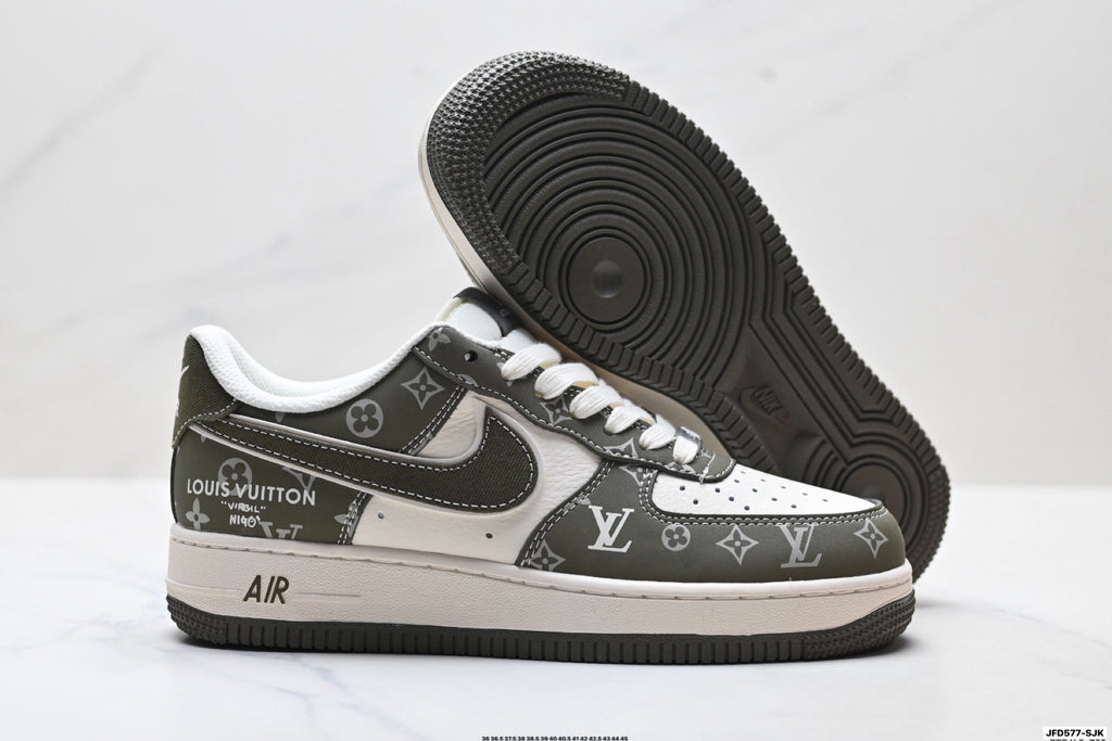 Nike Air Force 1 Low Black Gray Monogram Print Unisex Sneakers Style 11 detail view 6