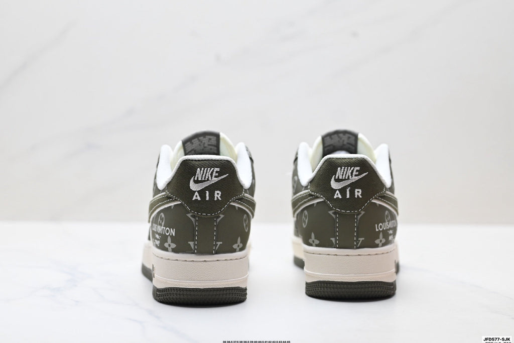 Nike Air Force 1 Low Black Gray Monogram Print Unisex Sneakers Style 11 detail view 7