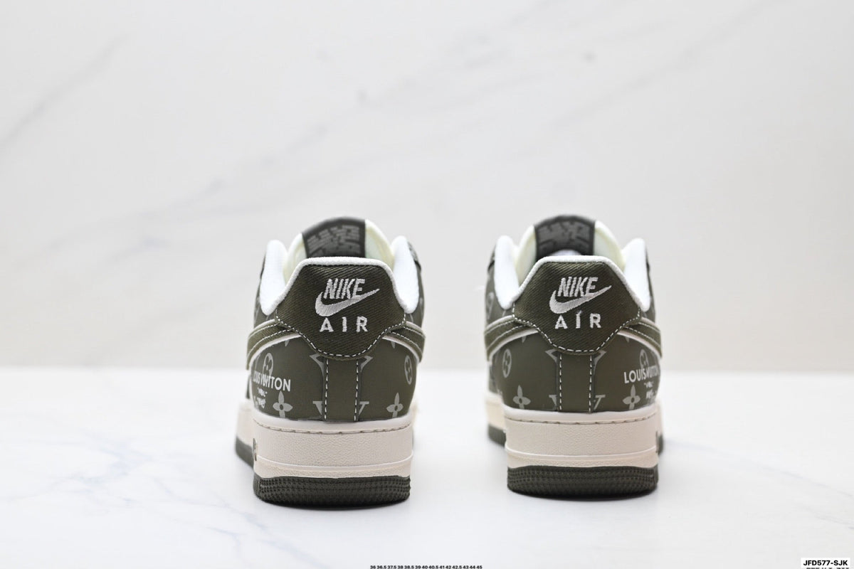 Nike Air Force 1 Low Black Gray Monogram Print Unisex Sneakers Style 11 detail view 7