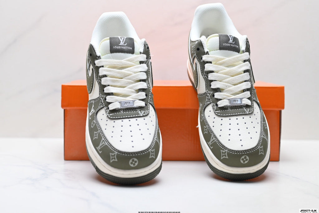 Nike Air Force 1 Low Black Gray Monogram Print Unisex Sneakers Style 11 detail view 8