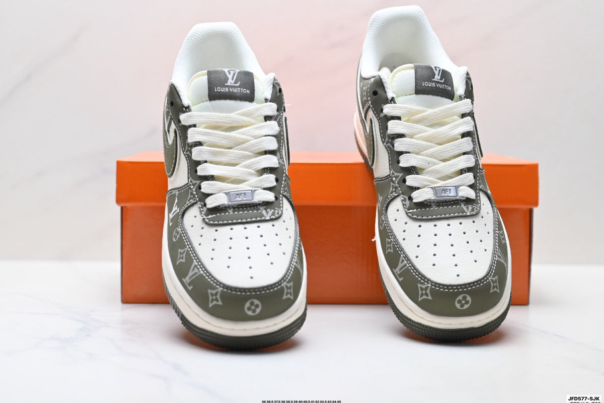 Nike Air Force 1 Low Black Gray Monogram Print Unisex Sneakers Style 11 detail view 8