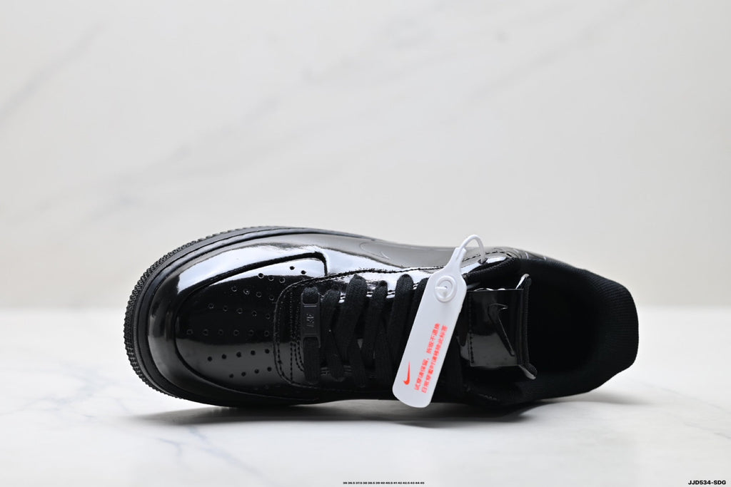 Nike Air Force 1 Low Black Patent Tonal Unisex Sneakers Style 04 detail view 3