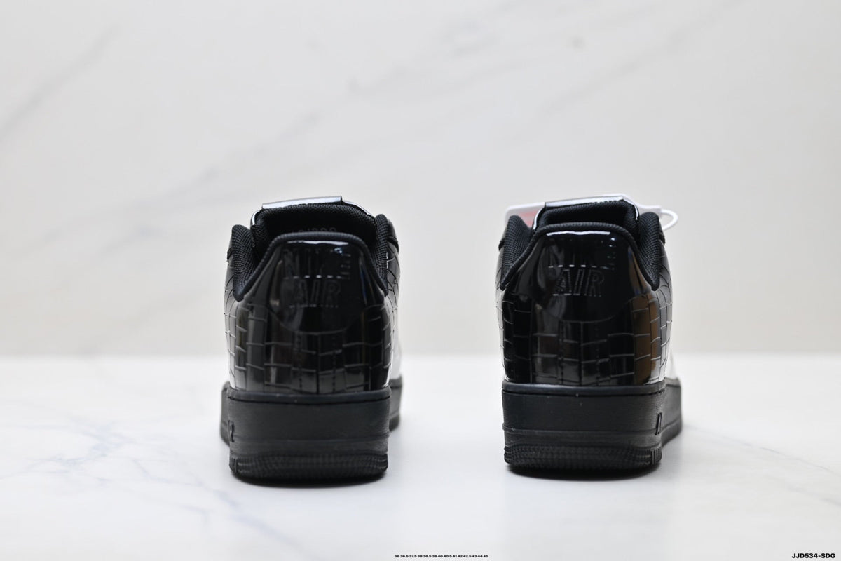 Nike Air Force 1 Low Black Patent Tonal Unisex Sneakers Style 04 detail view 7