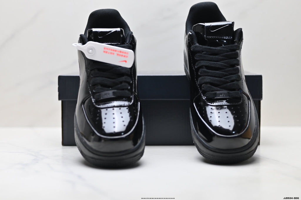 Nike Air Force 1 Low Black Patent Tonal Unisex Sneakers Style 04 detail view 8