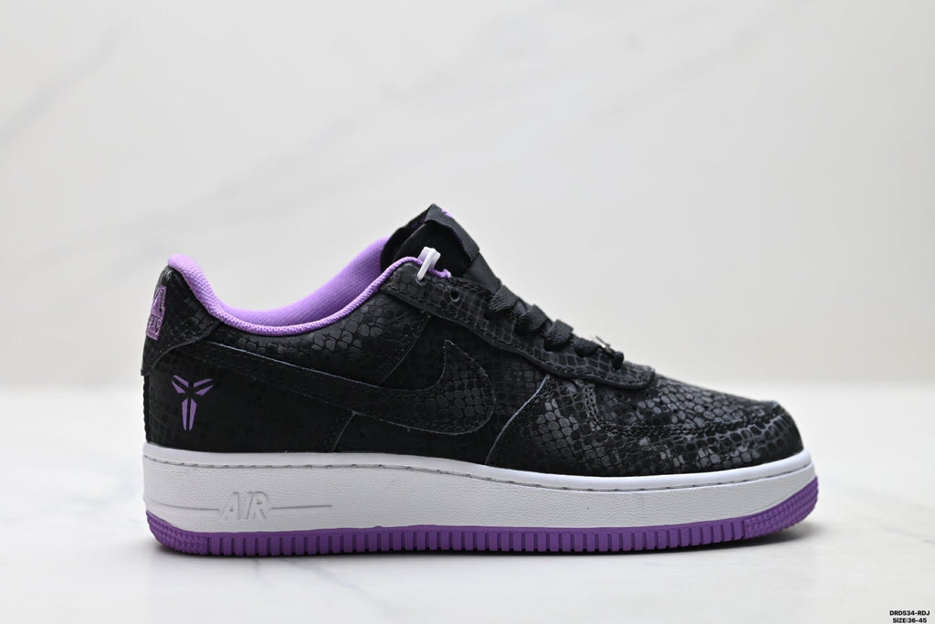Nike Air Force 1 Low Black Purple Unisex Sneakers Style 06 detail view 2