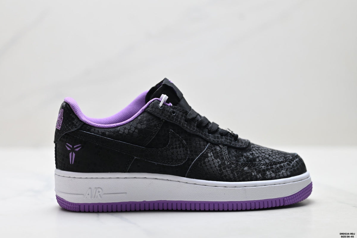 Nike Air Force 1 Low Black Purple Unisex Sneakers Style 06 detail view 2