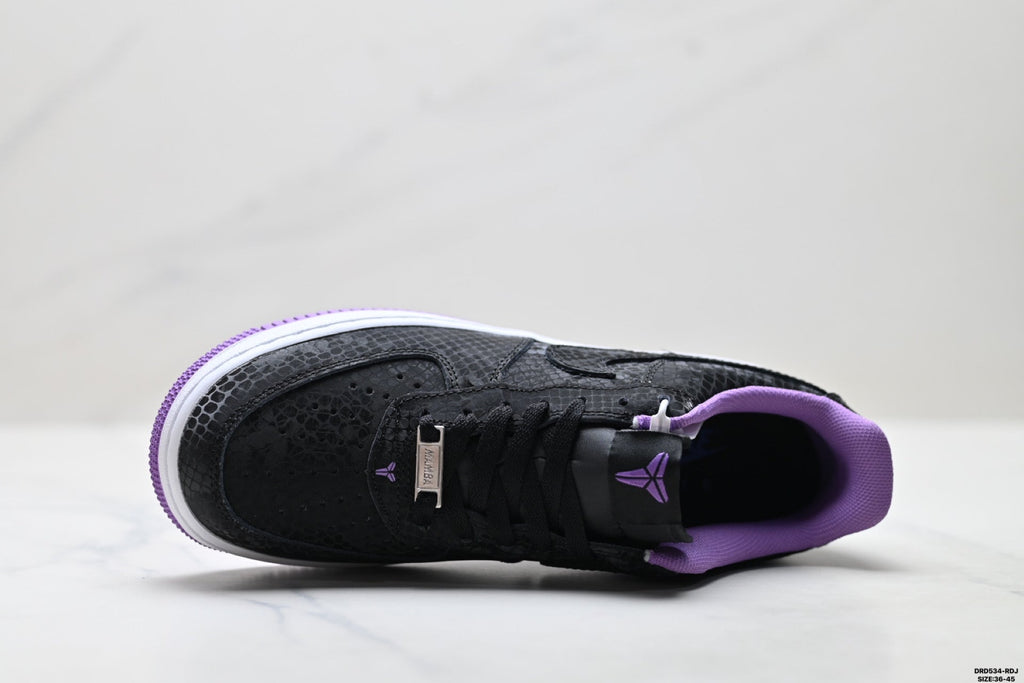Nike Air Force 1 Low Black Purple Unisex Sneakers Style 06 detail view 3