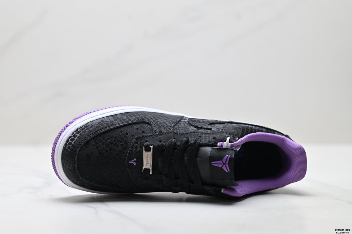 Nike Air Force 1 Low Black Purple Unisex Sneakers Style 06 detail view 3