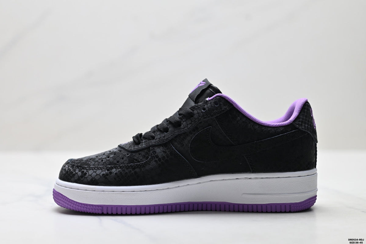 Nike Air Force 1 Low Black Purple Unisex Sneakers Style 06 detail view 4