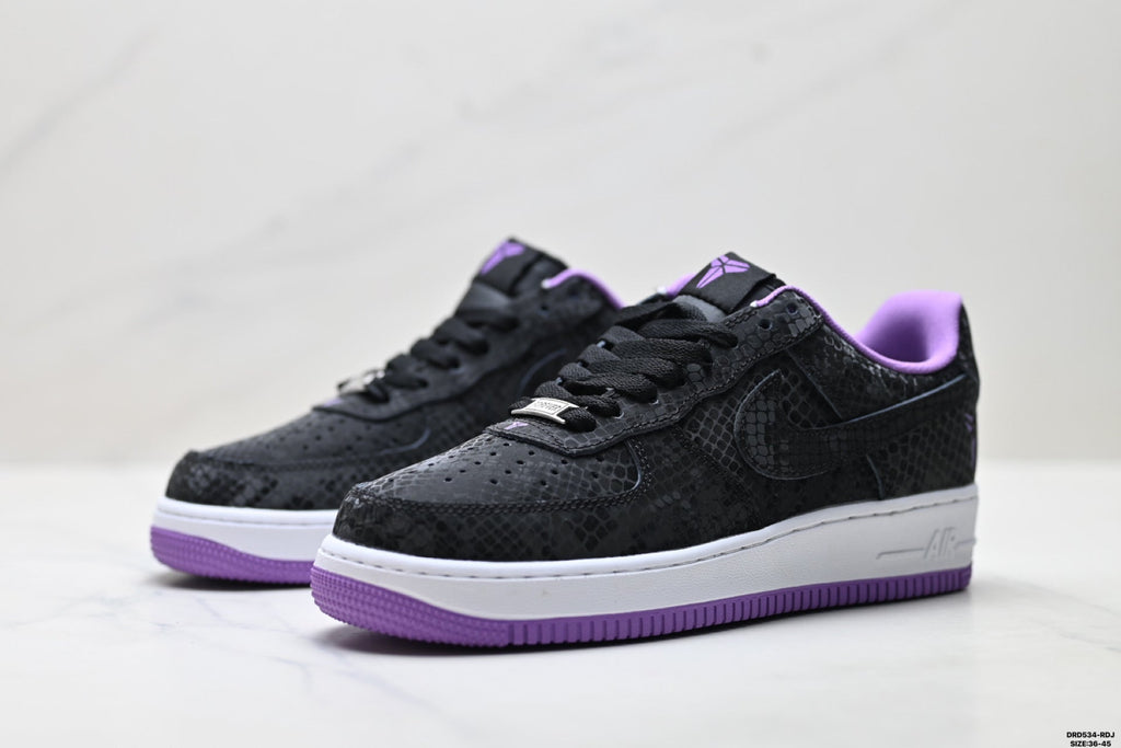 Nike Air Force 1 Low Black Purple Unisex Sneakers Style 06 detail view 5