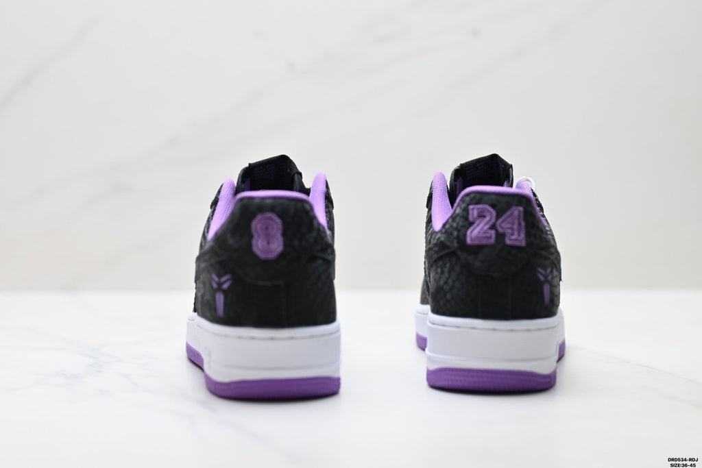 Nike Air Force 1 Low Black Purple Unisex Sneakers Style 06 detail view 7