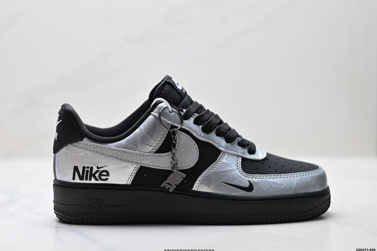 Nike Air Force 1 Low Black Silver Gray Unisex Sneakers Style 03 detail view 2
