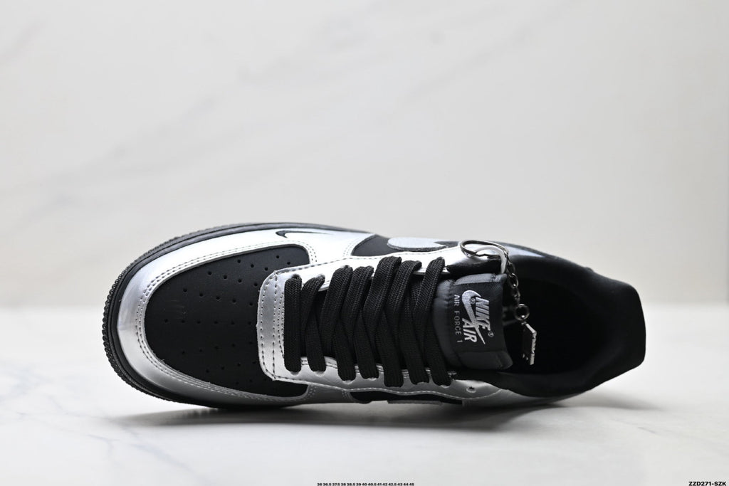 Nike Air Force 1 Low Black Silver Gray Unisex Sneakers Style 03 detail view 3