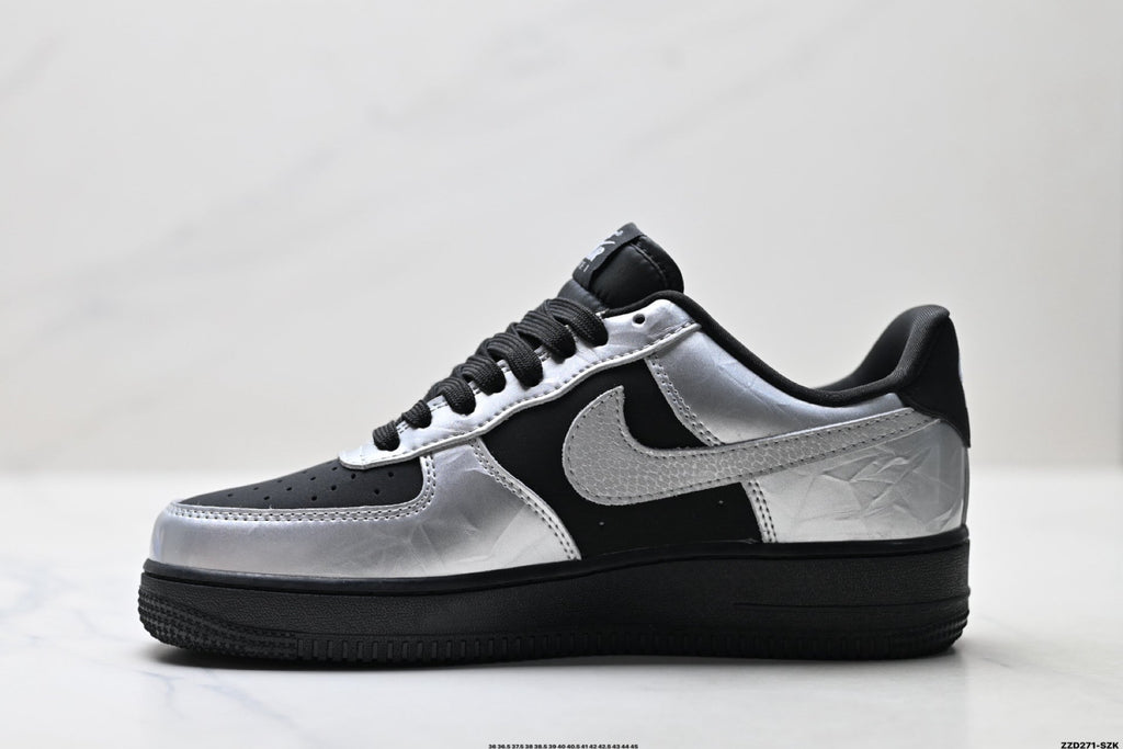 Nike Air Force 1 Low Black Silver Gray Unisex Sneakers Style 03 detail view 4